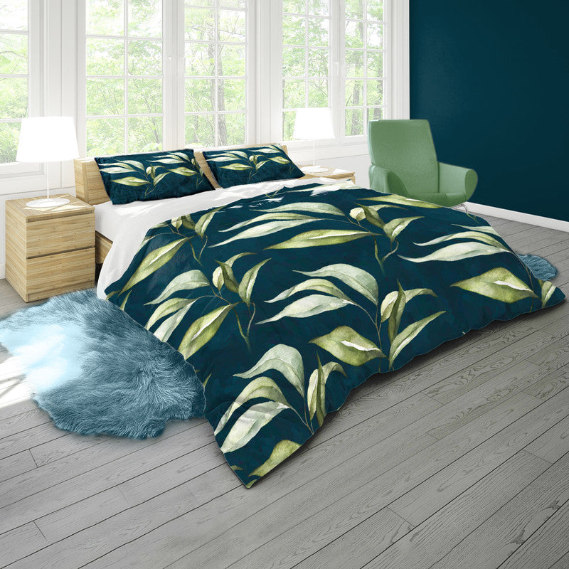 Soft Green Leaves on Dark Teal Duvet Cover Set by Mark van Vuuren