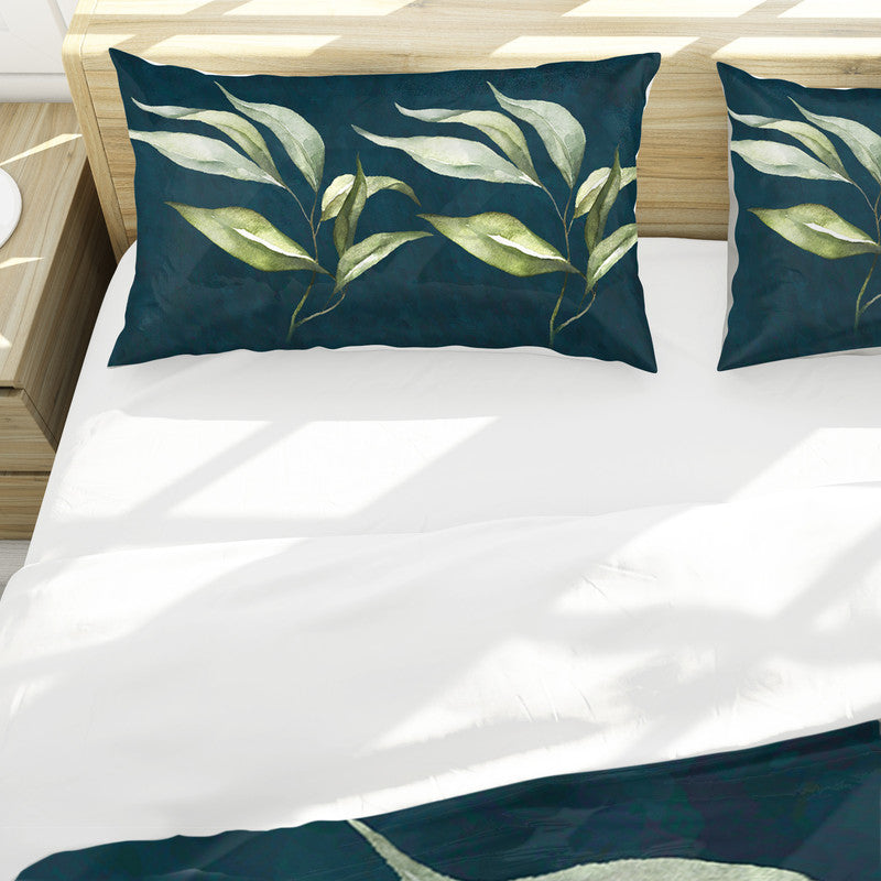 Soft Green Leaves on Dark Teal Duvet Cover Set by Mark van Vuuren