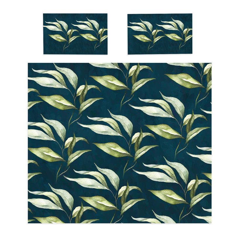 Soft Green Leaves on Dark Teal Duvet Cover Set by Mark van Vuuren