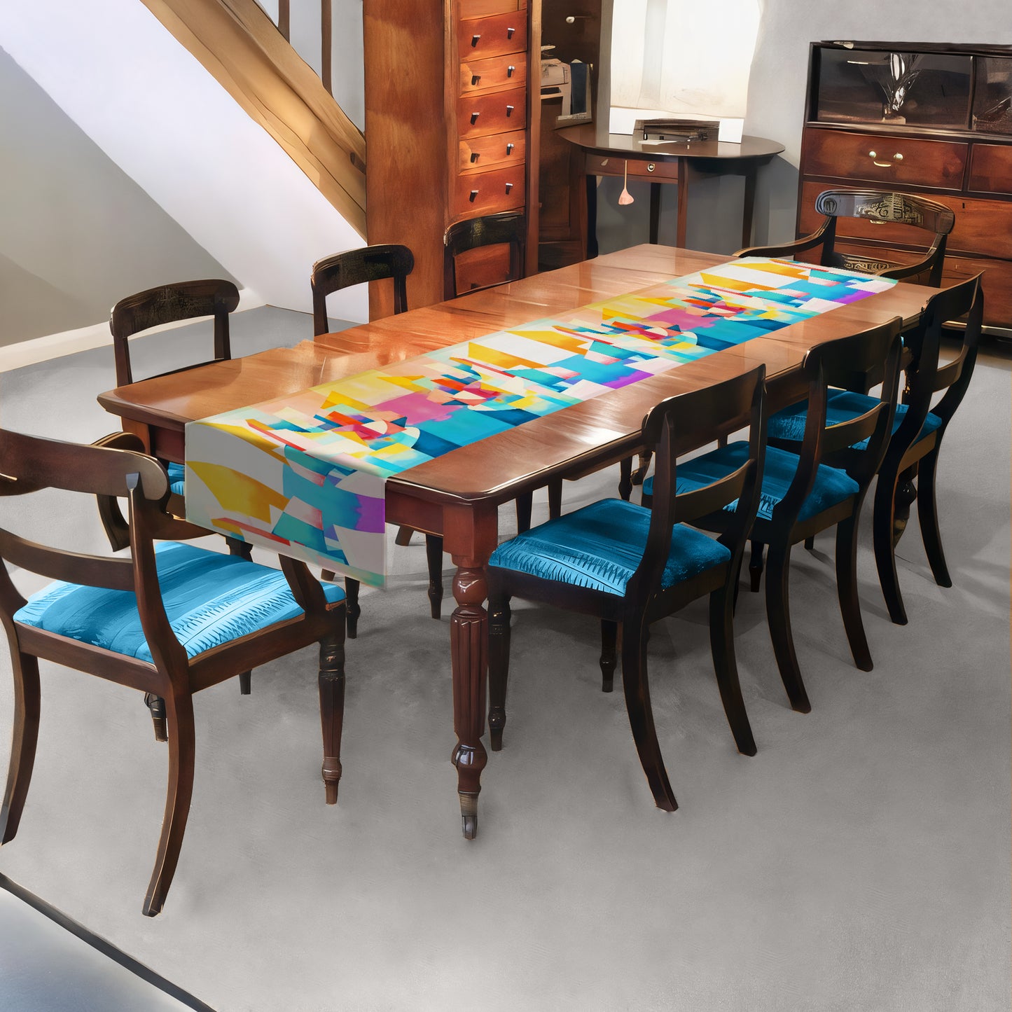 Soft Coloured Cubism Table Runner