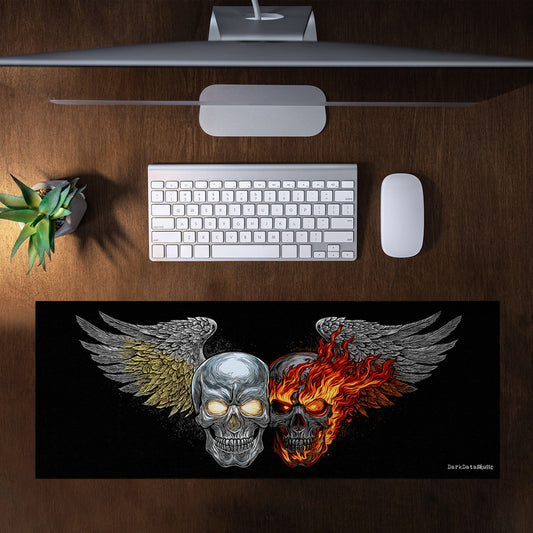 Split Skull Silver Flames Large Desk Pad by Wikus Schalkwyk