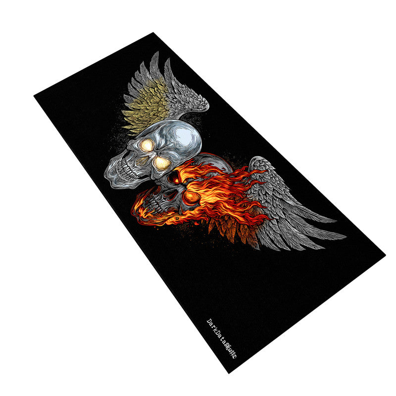 Split Skull Silver Flames Large Desk Pad by Wikus Schalkwyk