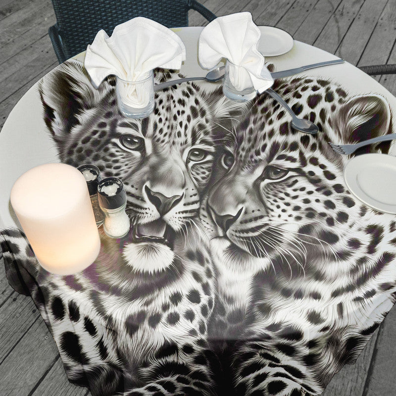 Spotted Companions Leopard Babies Round Tablecloth by Nathan Pieterse