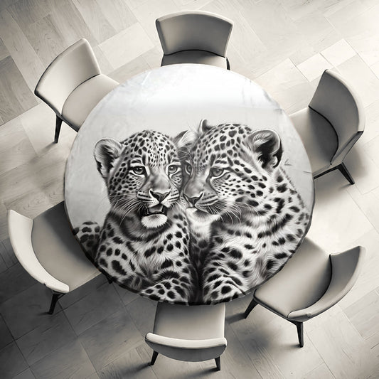 Spotted Companions Leopard Babies Round Tablecloth by Nathan Pieterse