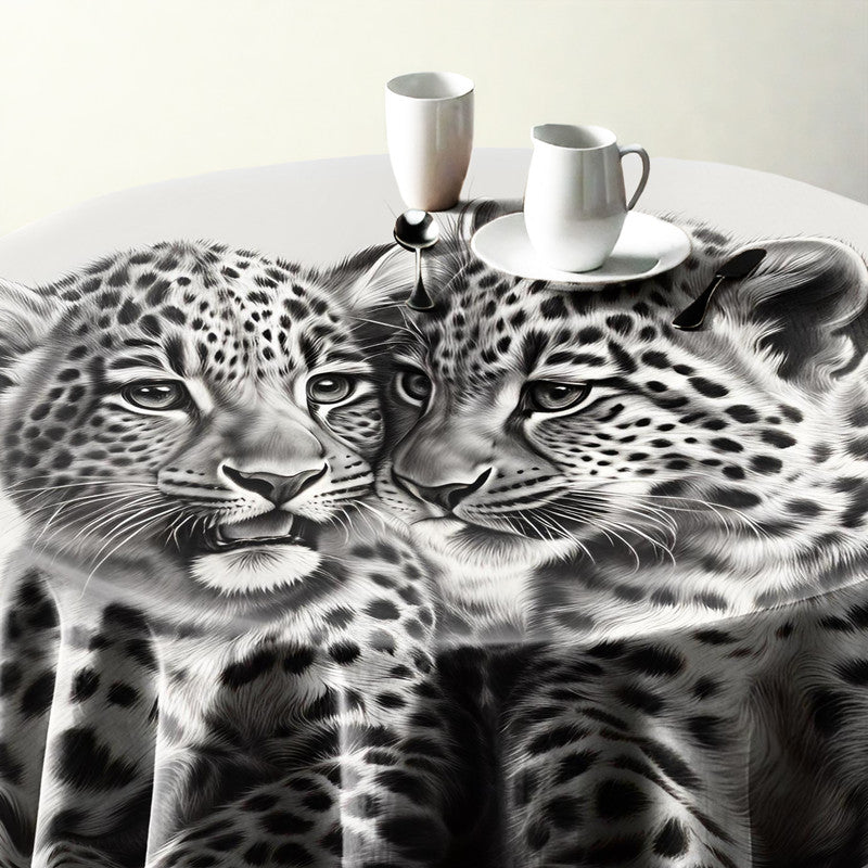 Spotted Companions Leopard Babies Round Tablecloth by Nathan Pieterse