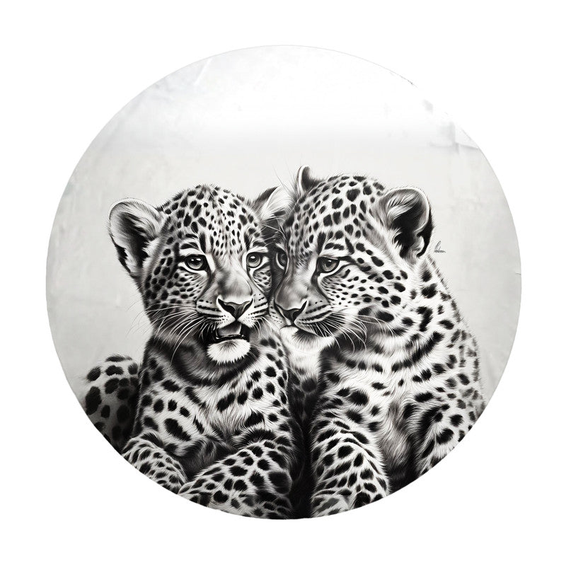 Spotted Companions Leopard Babies Round Tablecloth by Nathan Pieterse
