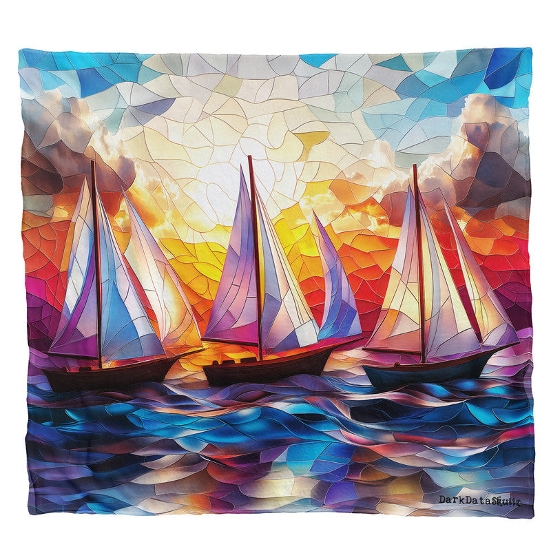 Stained Glass Ocean Light Weight Fleece Blanket by Wikus Schalkwyk
