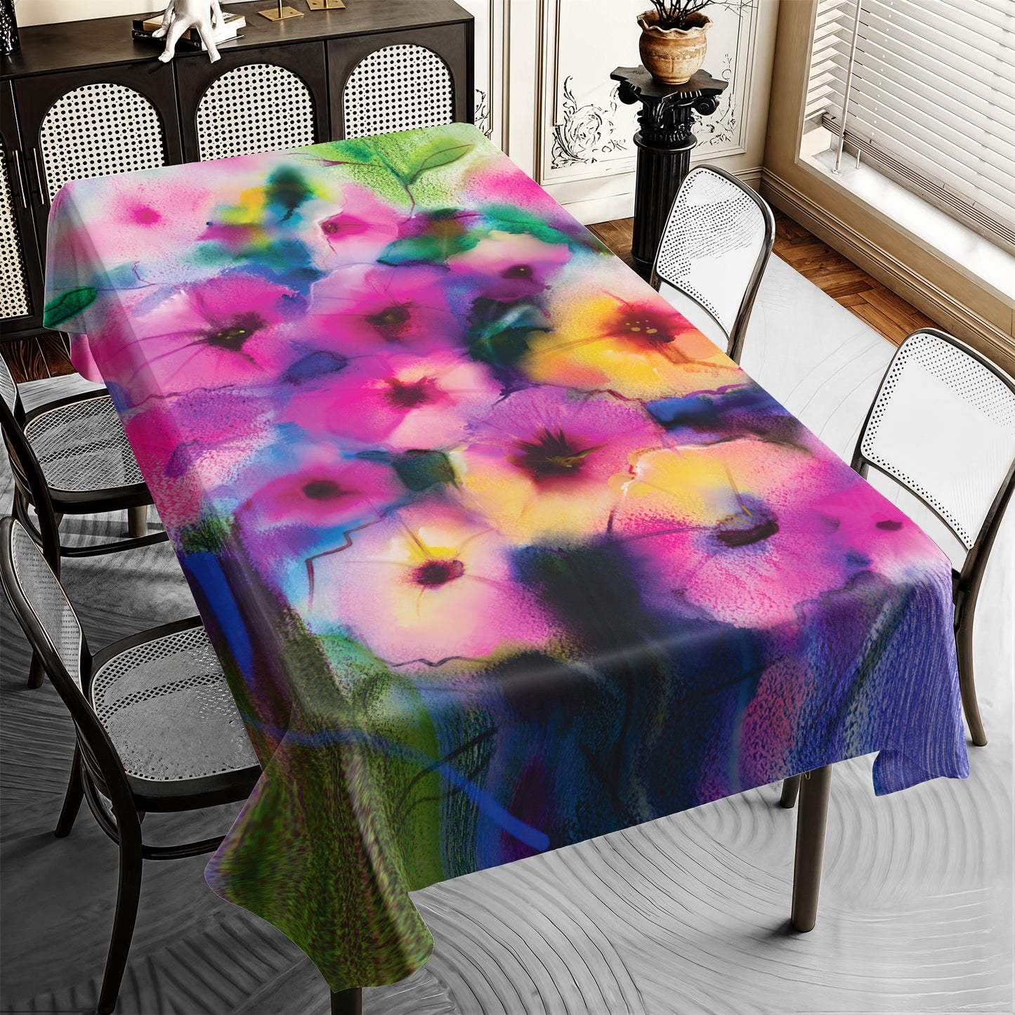 Stained Glass Floral Rectangle Tablecloth