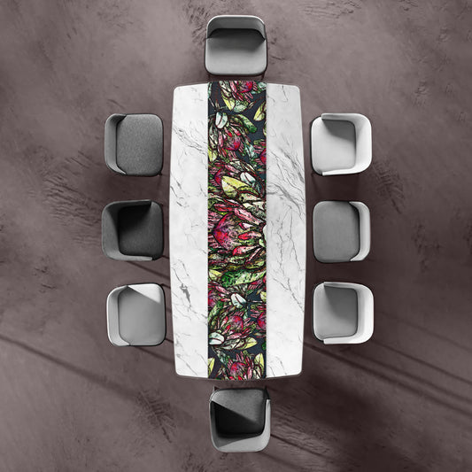 Stained Glass Protea Table Runner By Mark van Vuuren