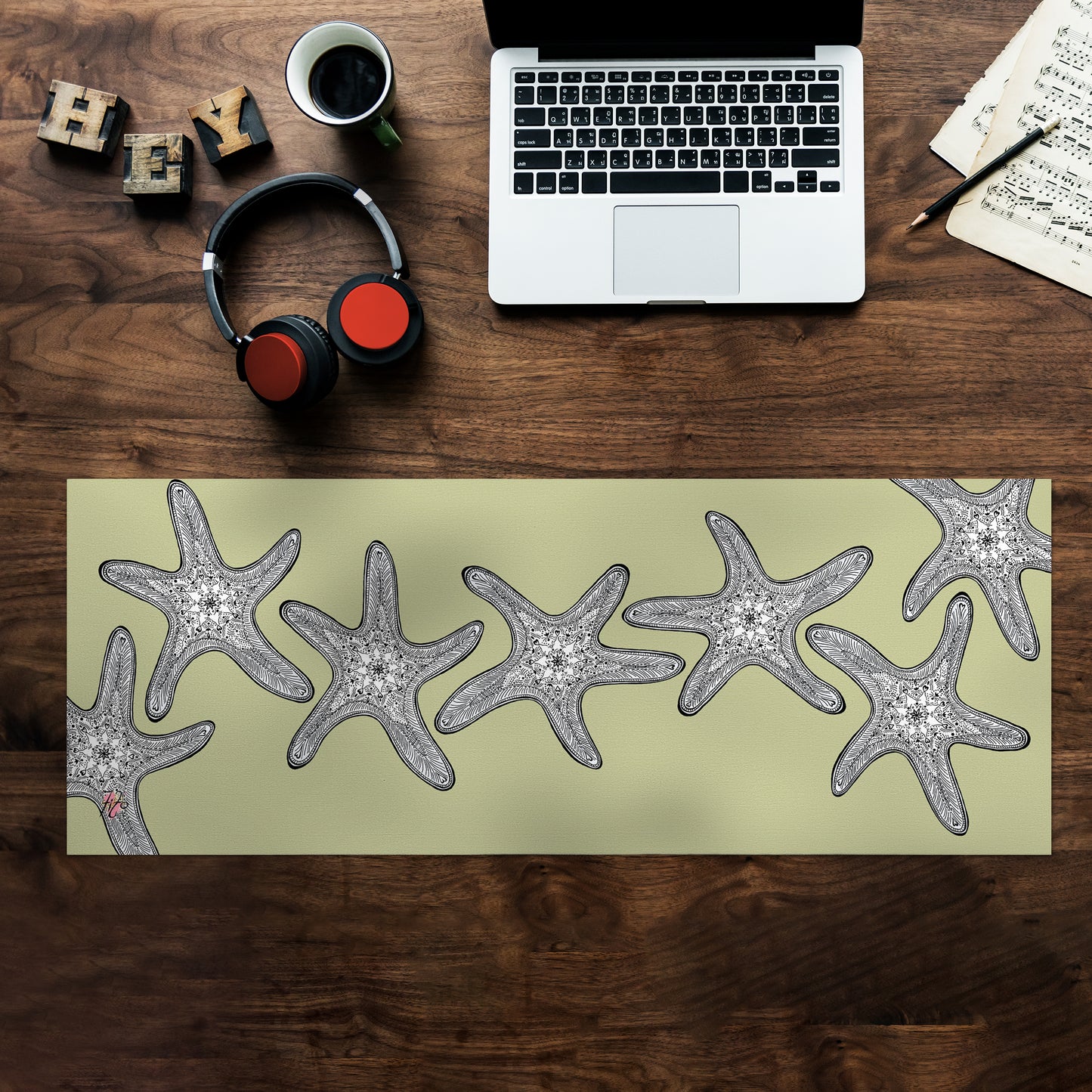 Starfish On Chartreuse Desk Pad by Fifo