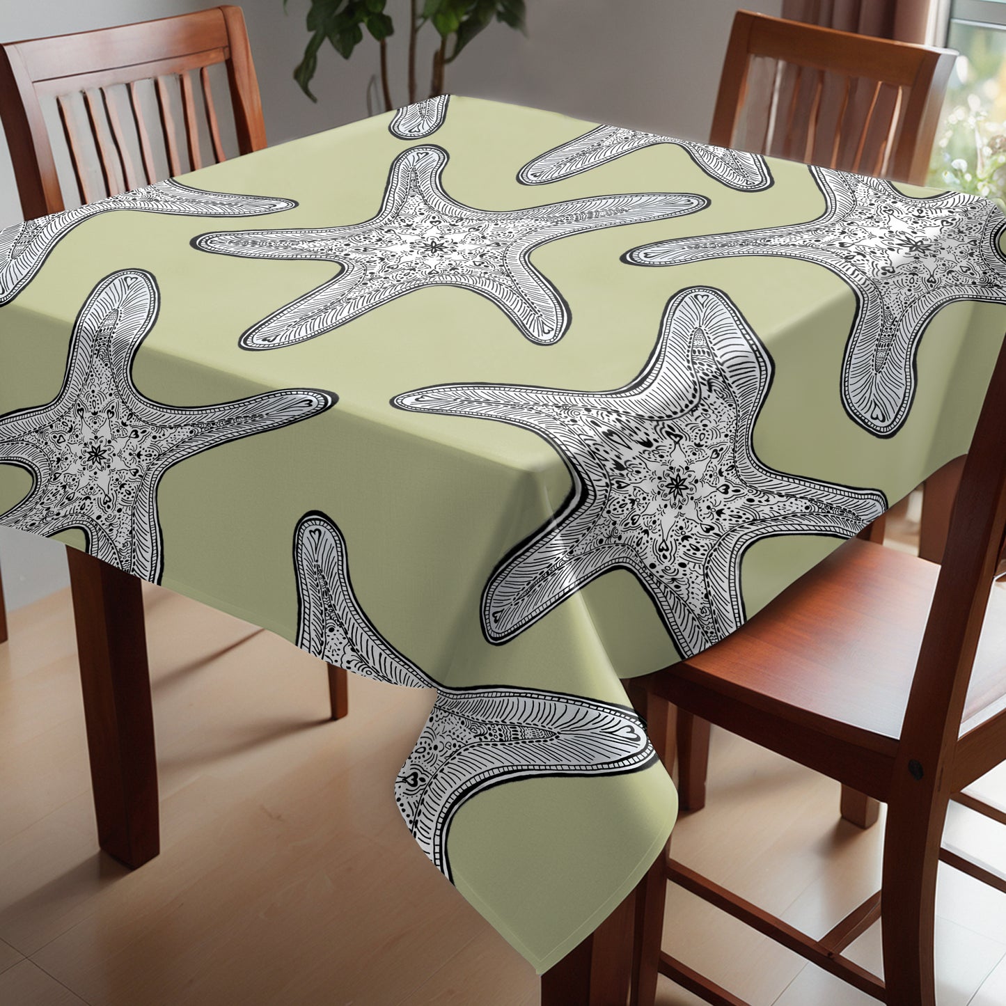 Starfish On Chartreuse Square Tablecloth by Fifo