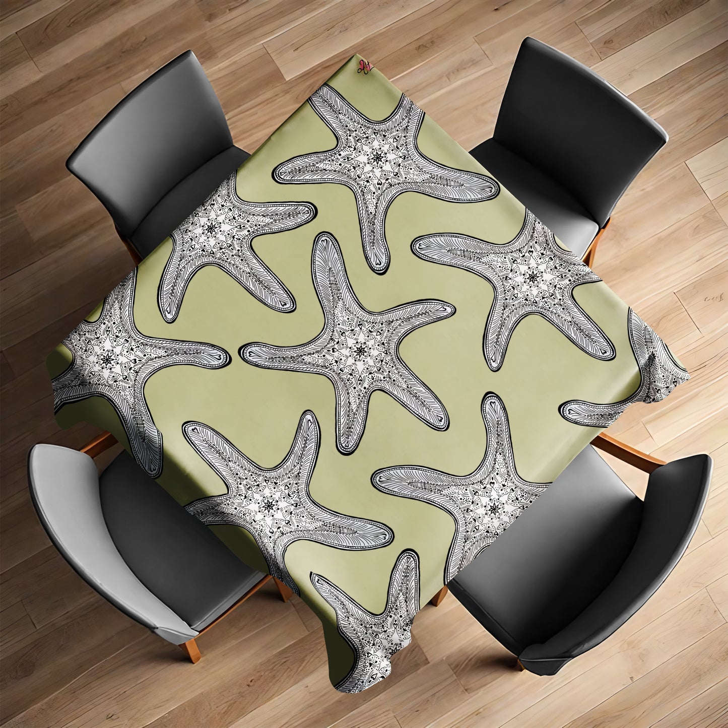 Starfish On Chartreuse Square Tablecloth by Fifo
