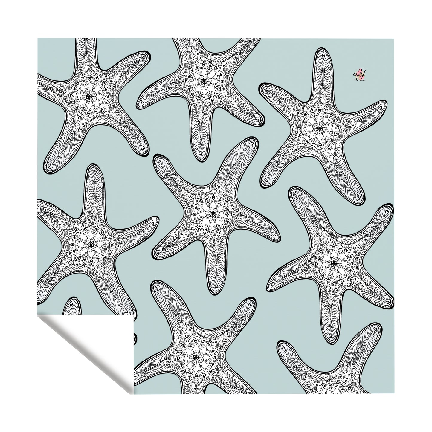 Starfish On Sea-Green Square Tablecloth by Fifo