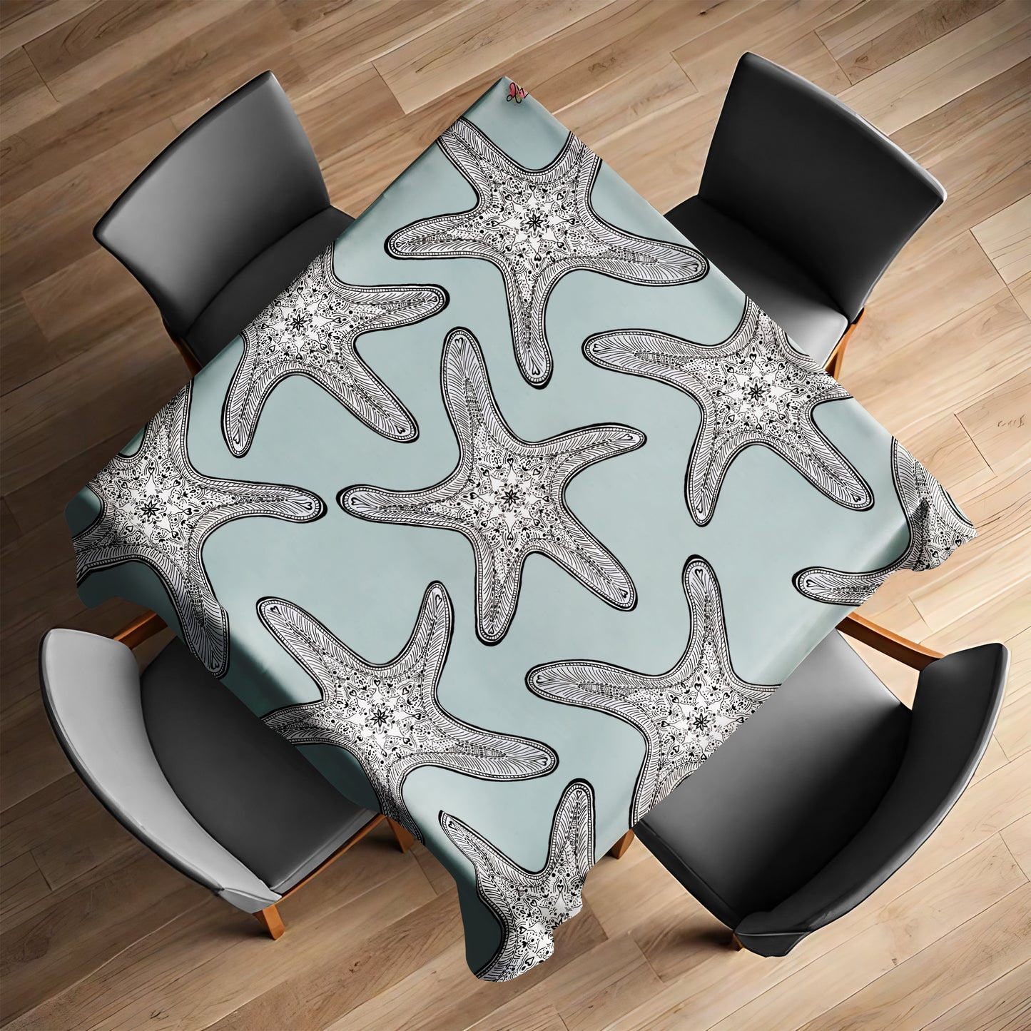 Starfish On Sea-Green Square Tablecloth by Fifo
