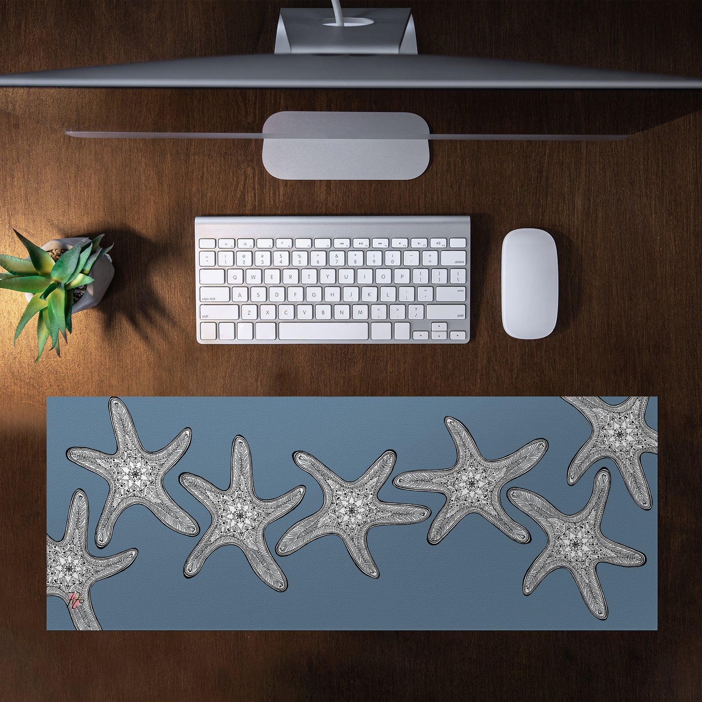 Starfish On Smokey Blue Desk Pad by Fifo