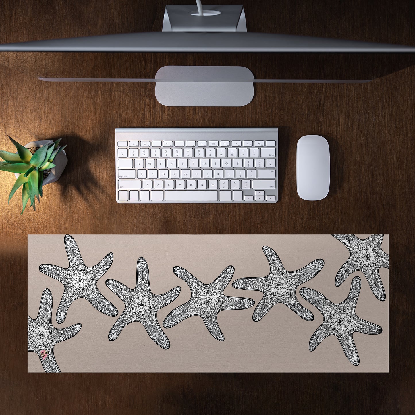 Starfish On Taupe Desk Pad by Fifo