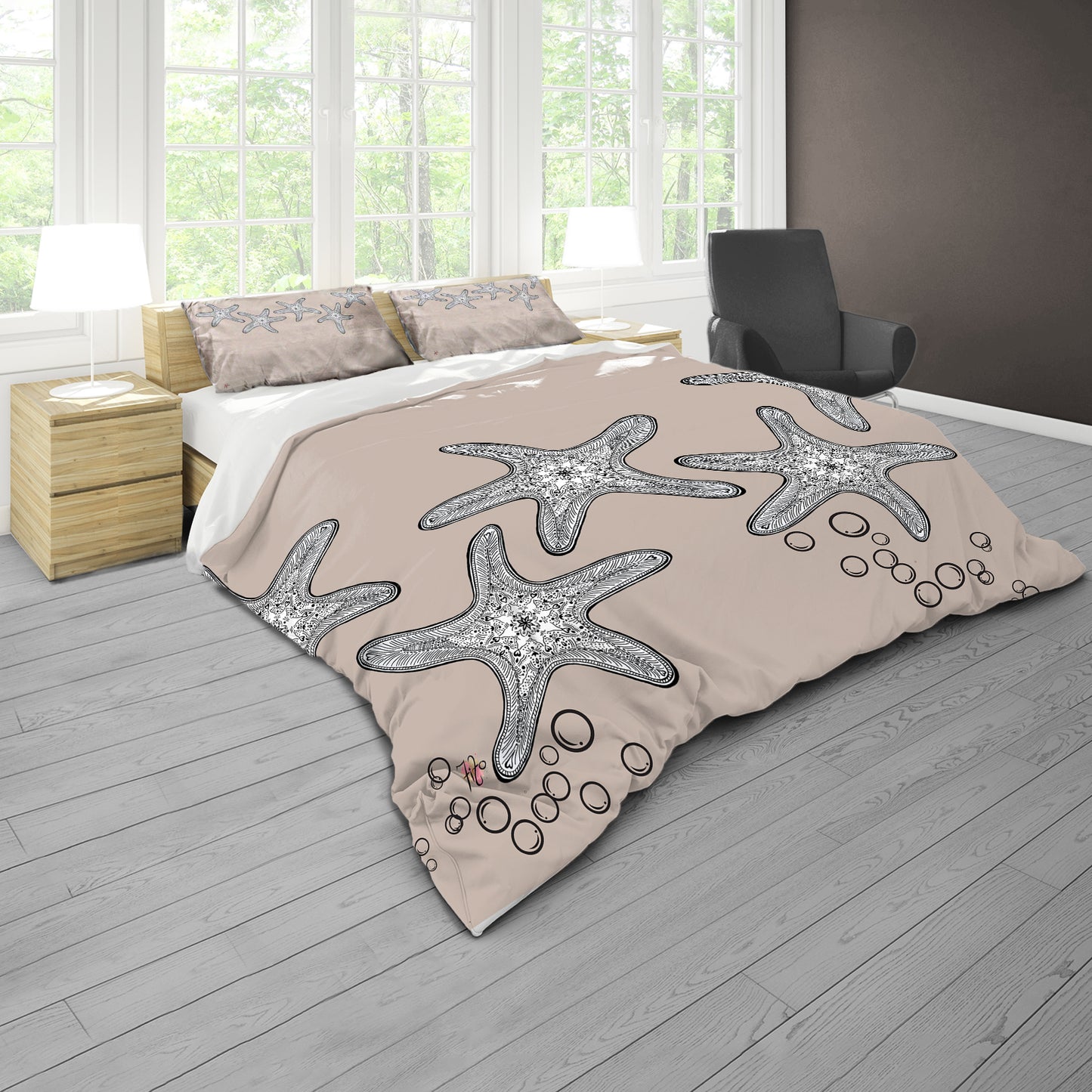 Starfish On Taupe Duvet Cover Set by Fifo