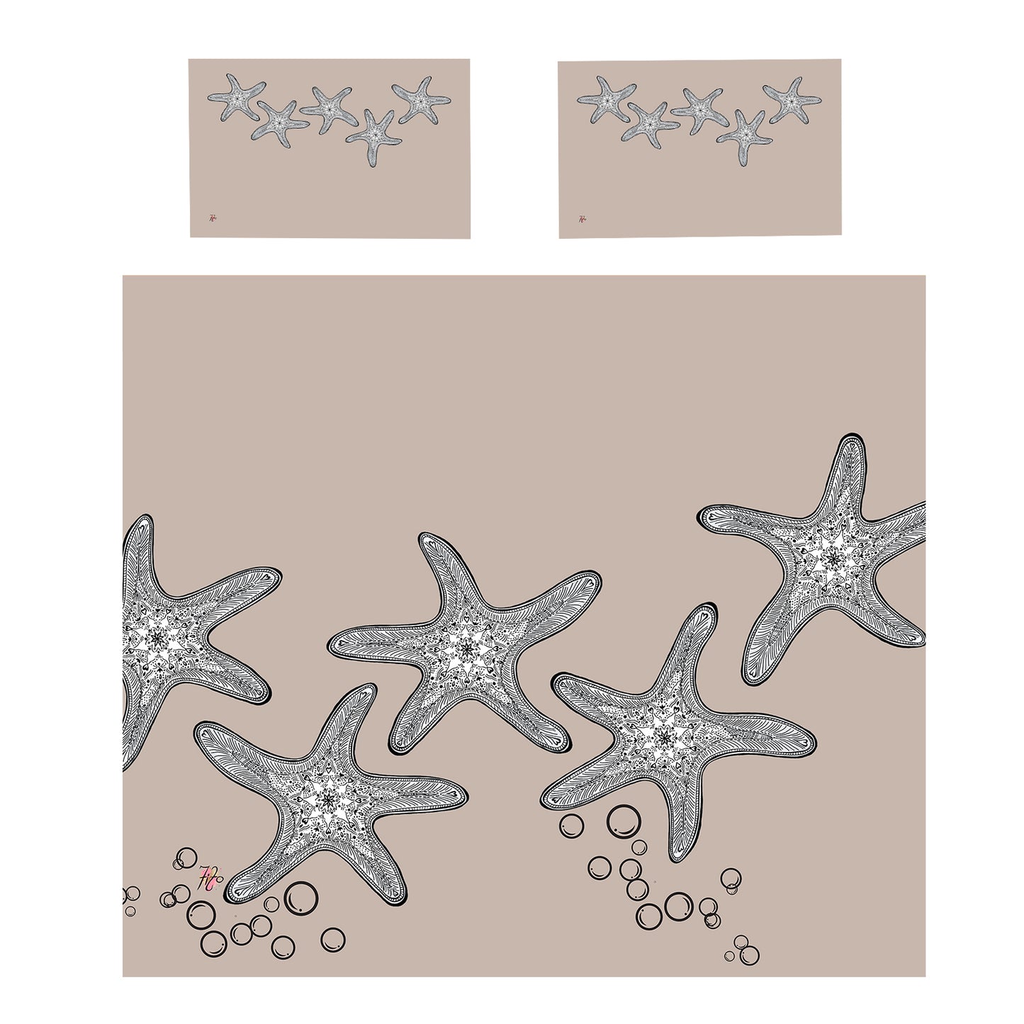 Starfish On Taupe Duvet Cover Set by Fifo