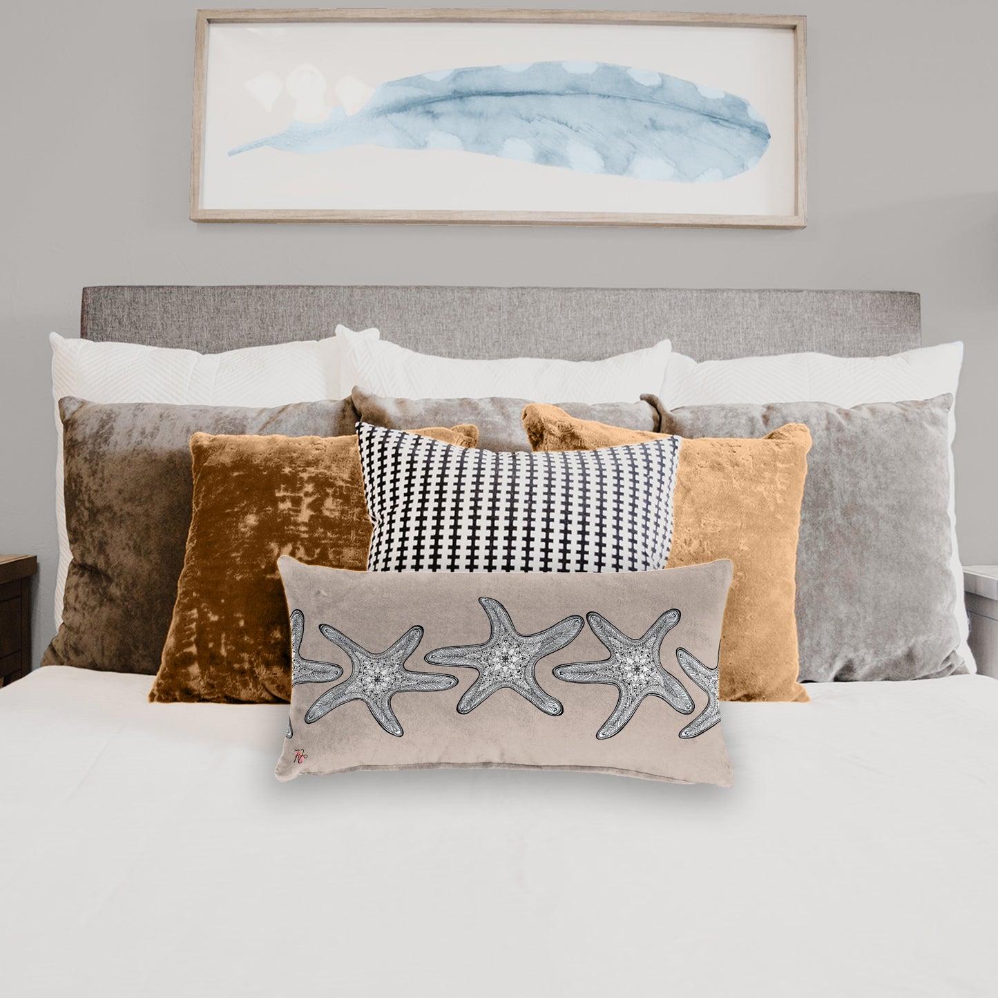 Starfish On Taupe Oblong Oblong Luxury Scatter by Fifo