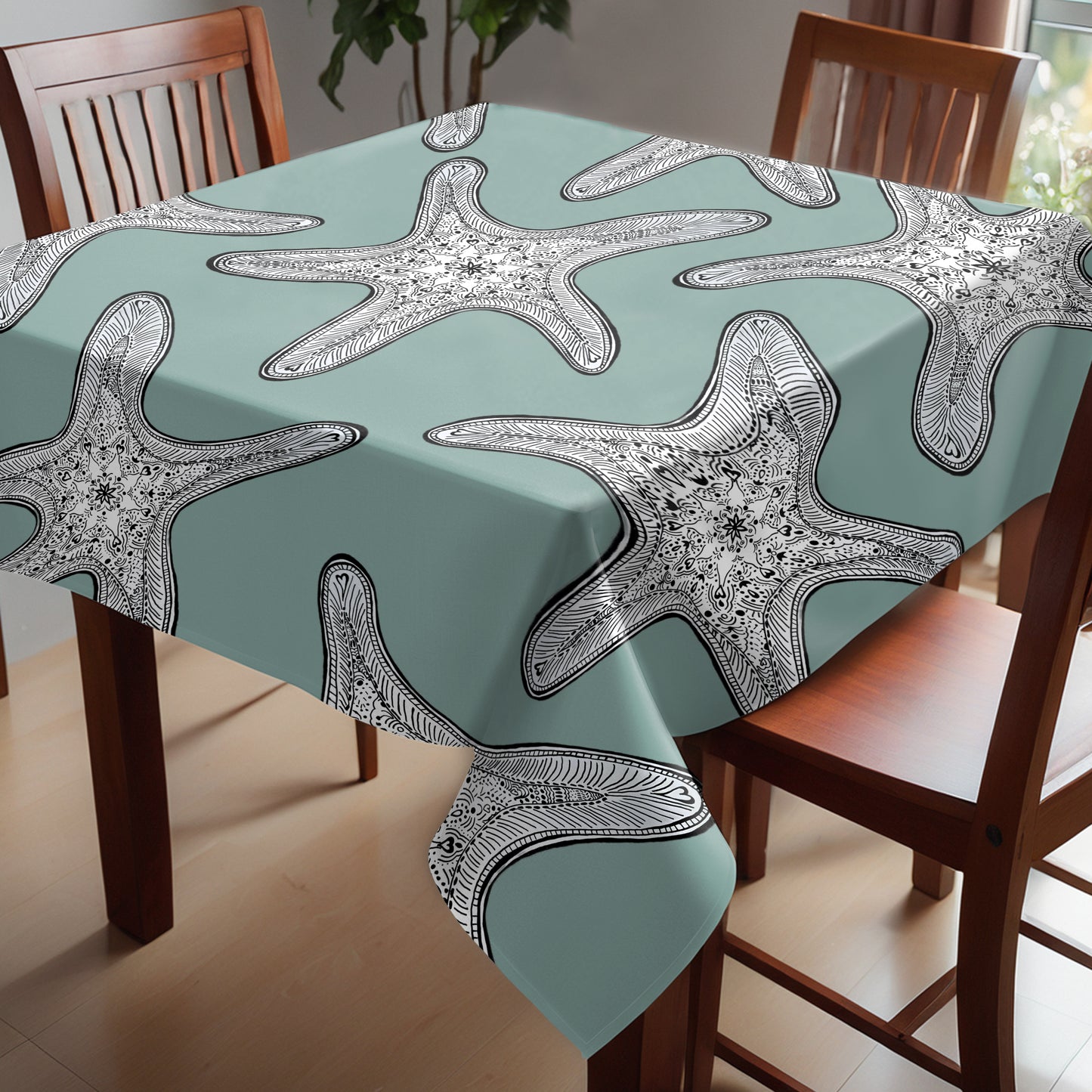 Starfish on Sea-Moss Square Tablecloth by Fifo