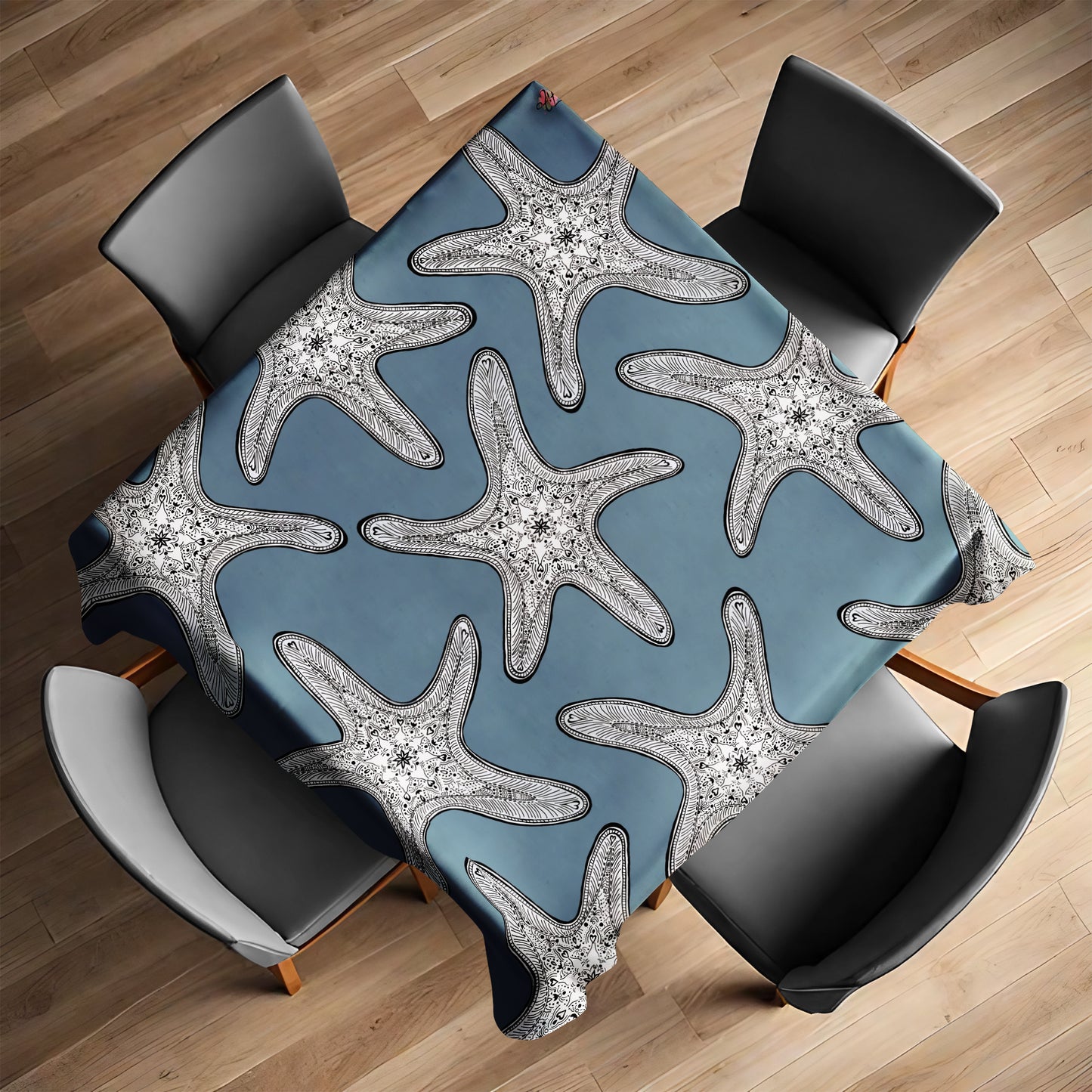Starfish on Smokey Blue Square Tablecloth by Fifo