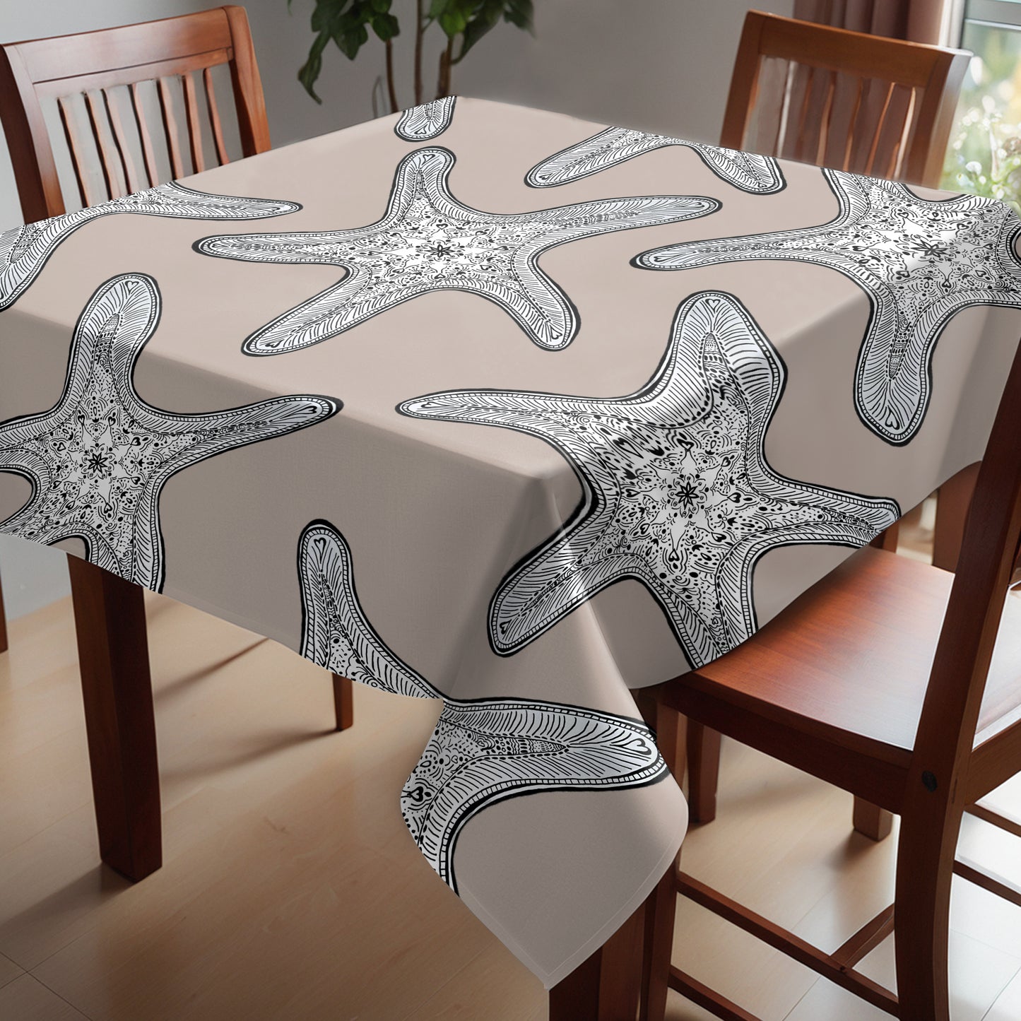 Starfish on Taupe Square Tablecloth by Fifo