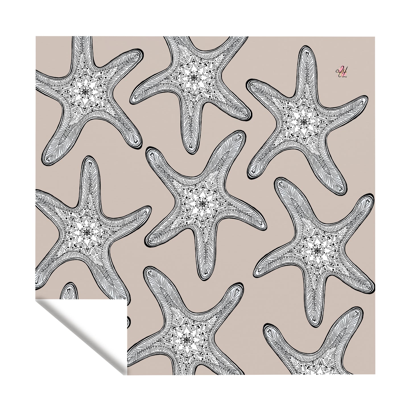 Starfish on Taupe Square Tablecloth by Fifo