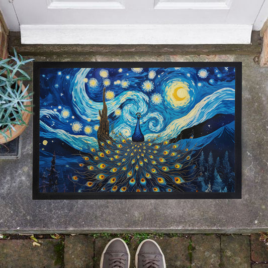 Starry Night Peacock Door Mat