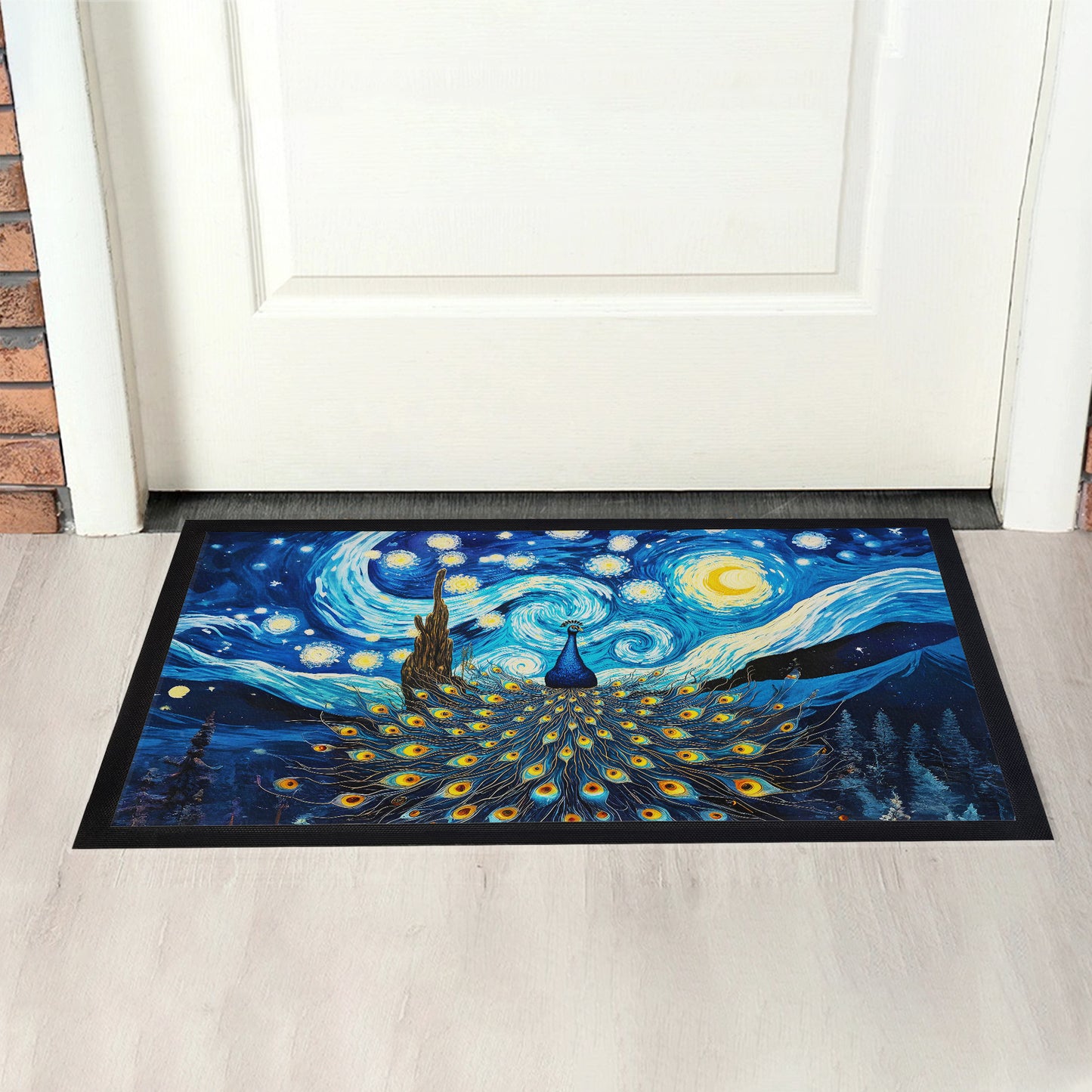 Starry Night Peacock Door Mat