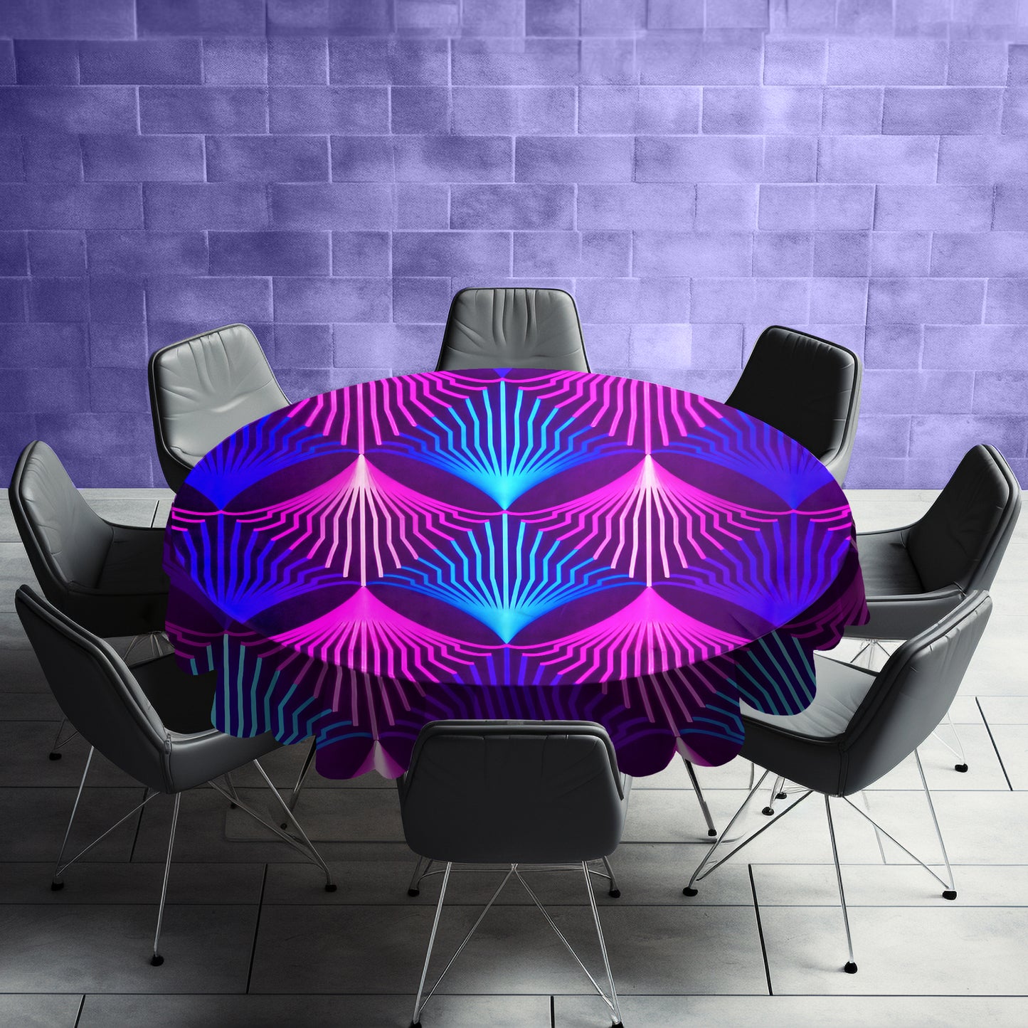 Static Violet Round Tablecloth