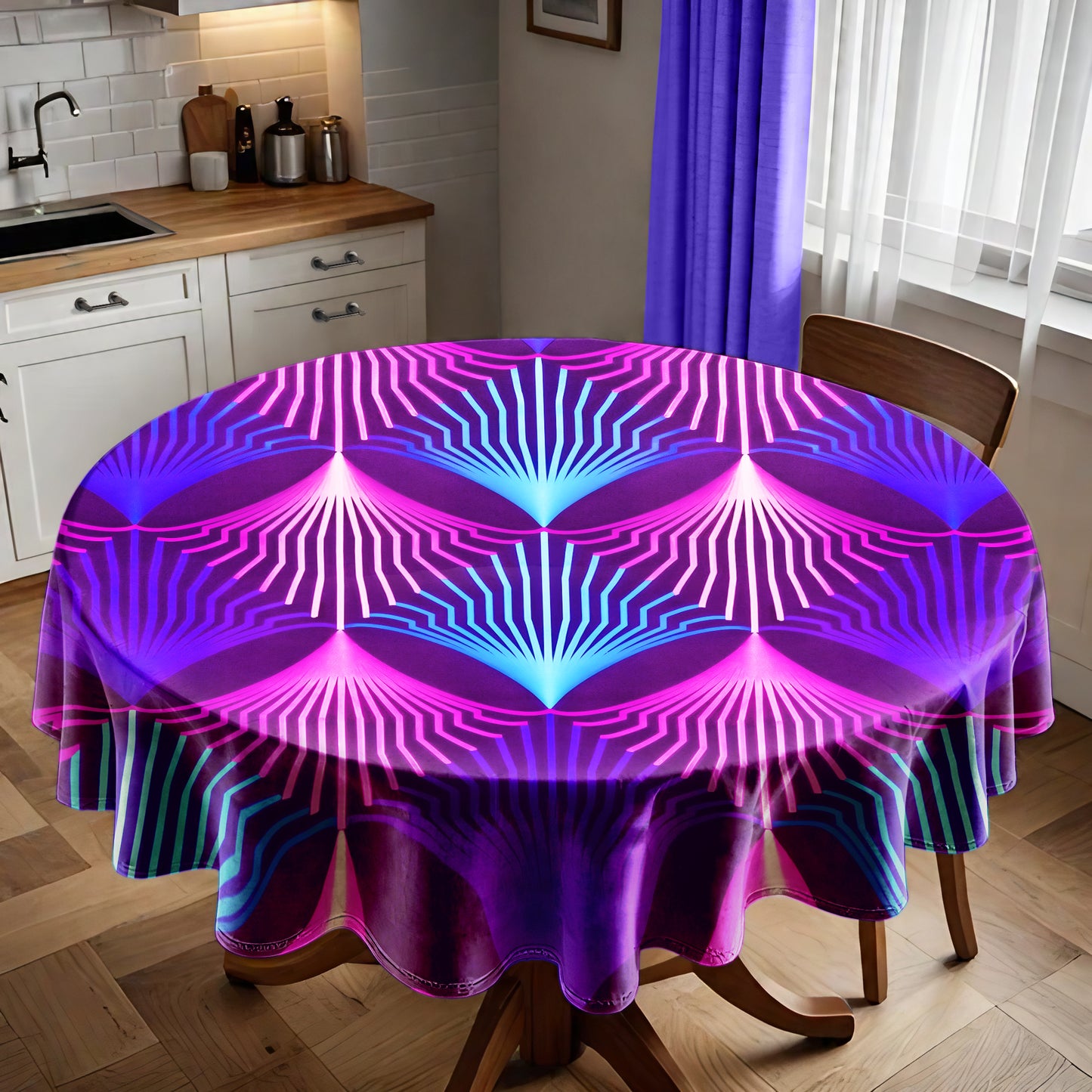 Static Violet Round Tablecloth