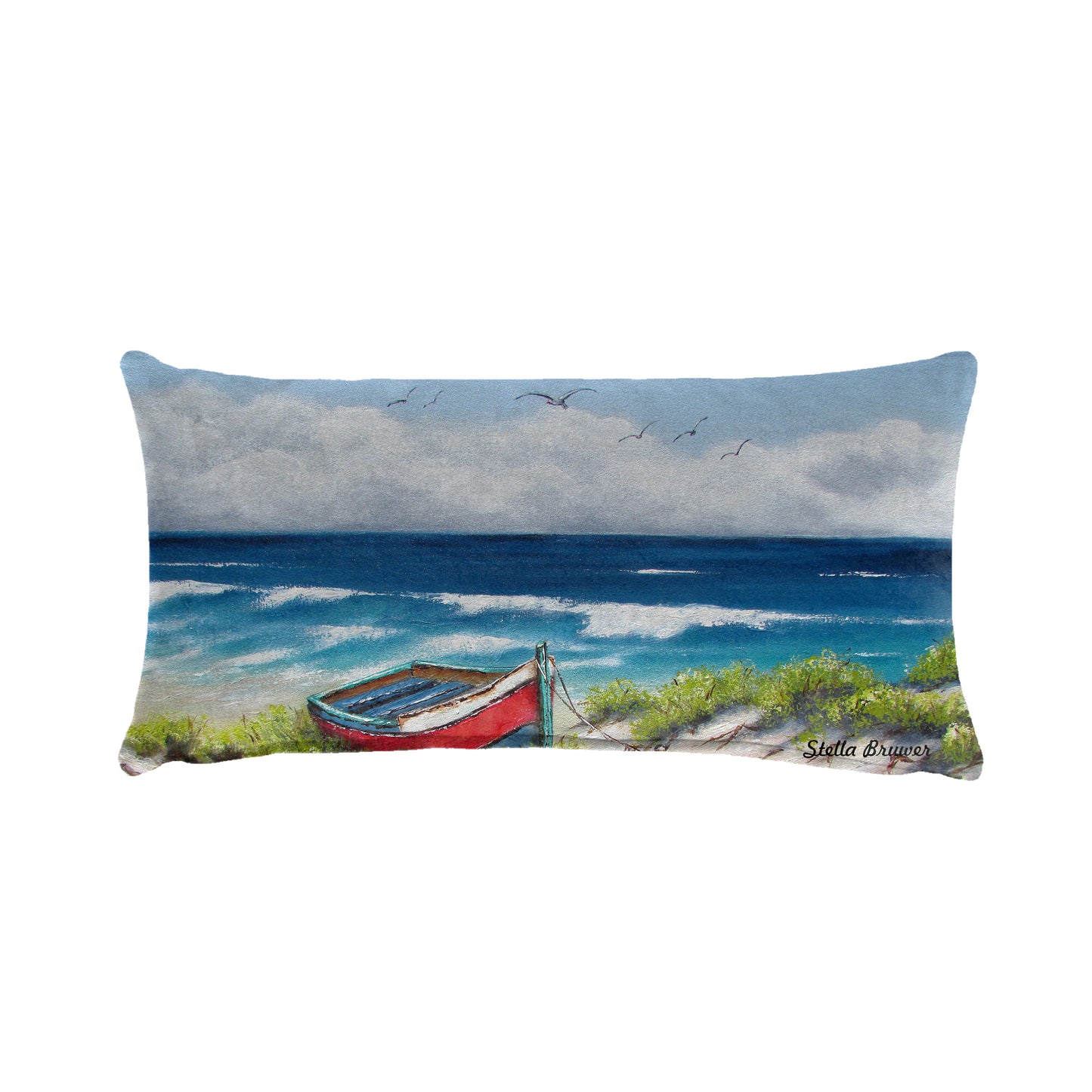Red Dinghy Boat By Stella Bruwer Oblong Luxury Scatter