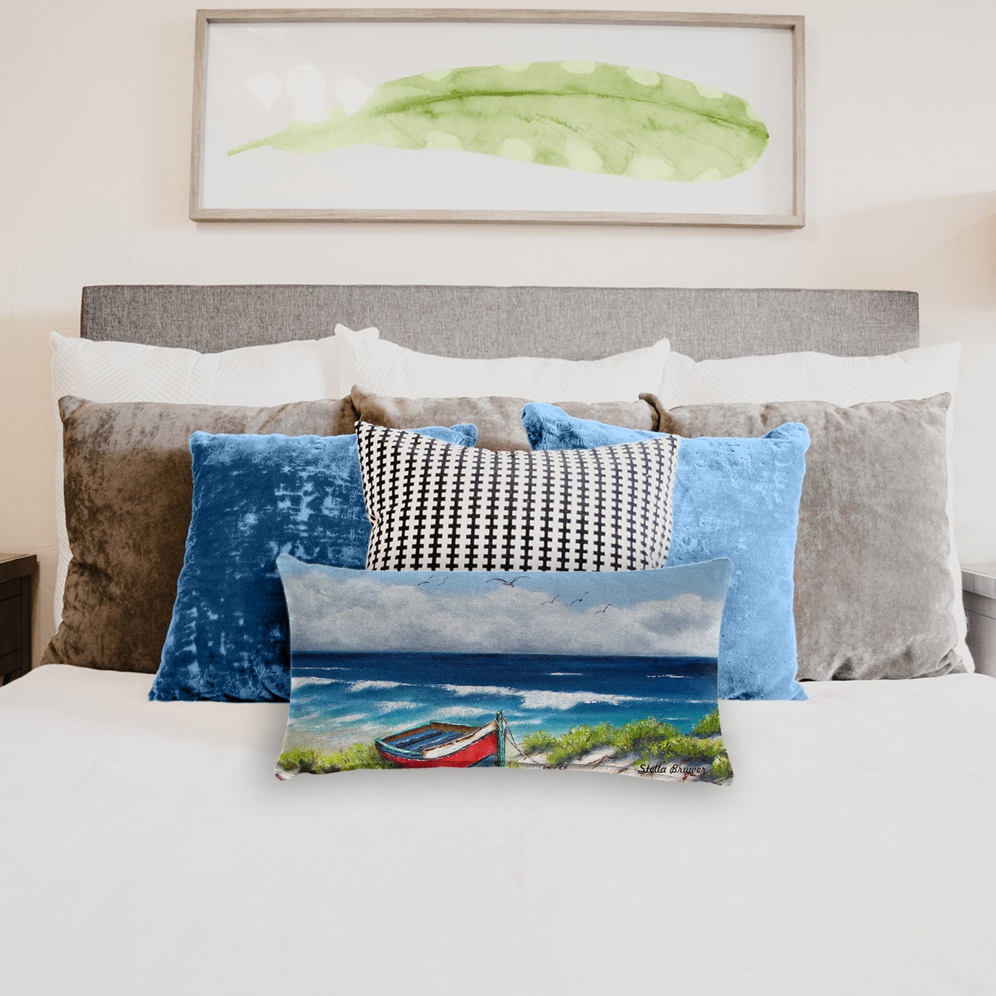 Red Dinghy Boat By Stella Bruwer Oblong Luxury Scatter