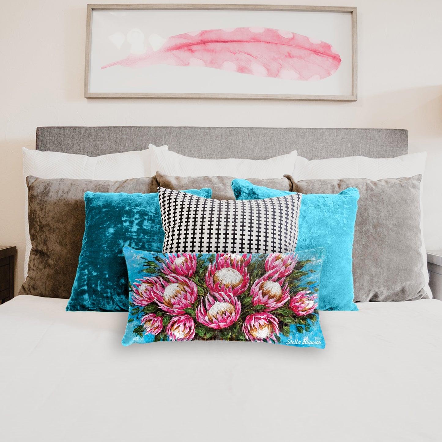 Bright Pink Proteas By Stella Bruwer Oblong Luxury Scatter
