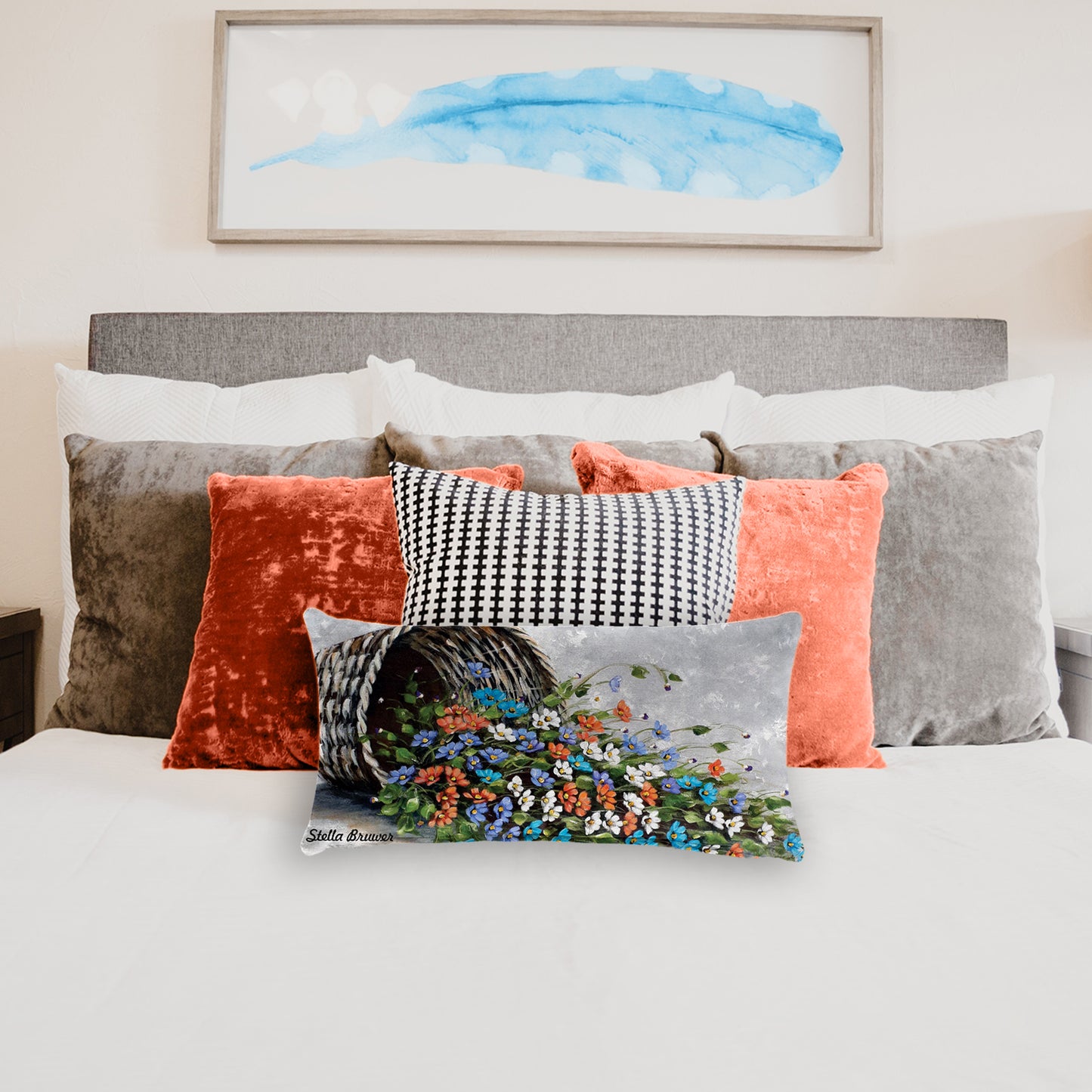 Orange and Blue Flowers By Stella Bruwer Oblong Luxury Scatter