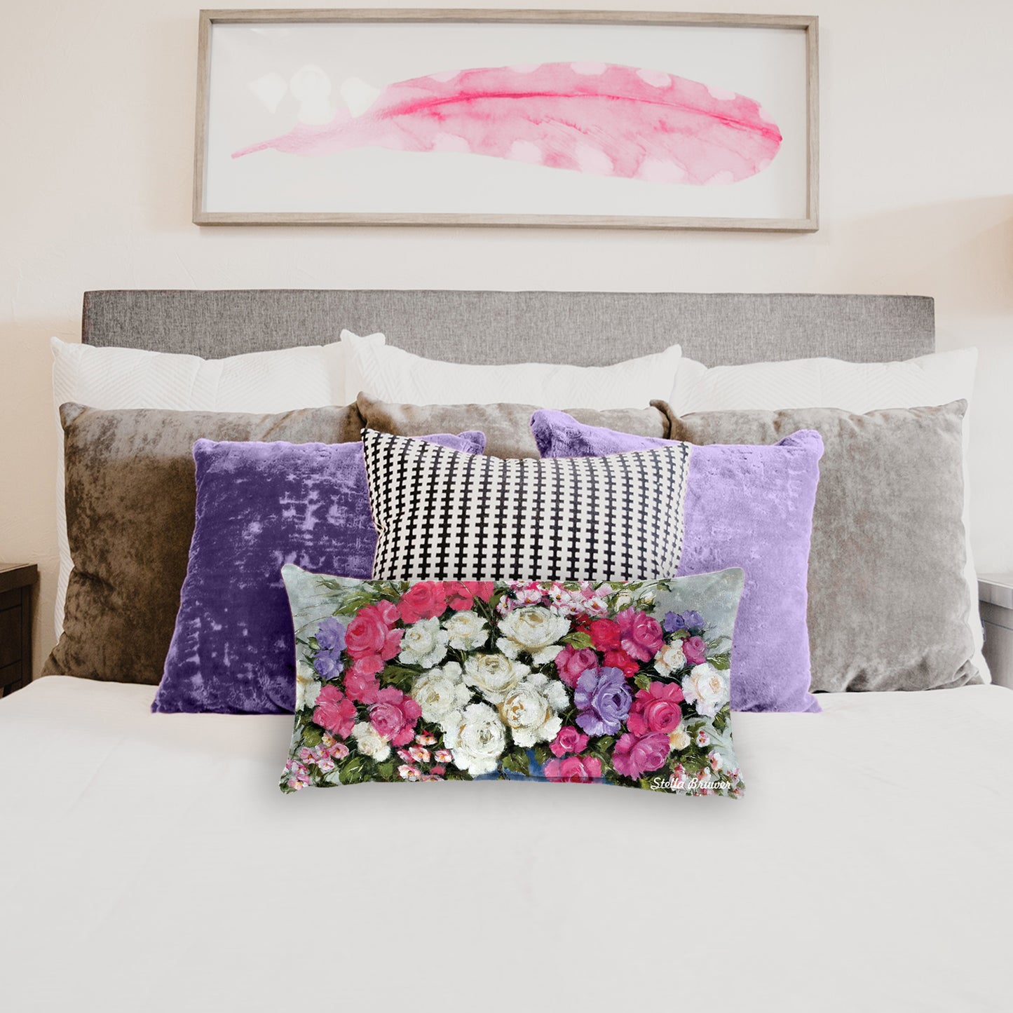 Purple and Pink Flowers By Stella Bruwer Oblong Luxury Scatter