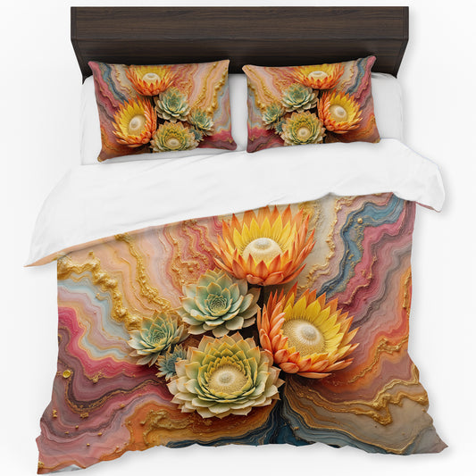 Succulent Orange Protea Vibe Duvet Cover Set