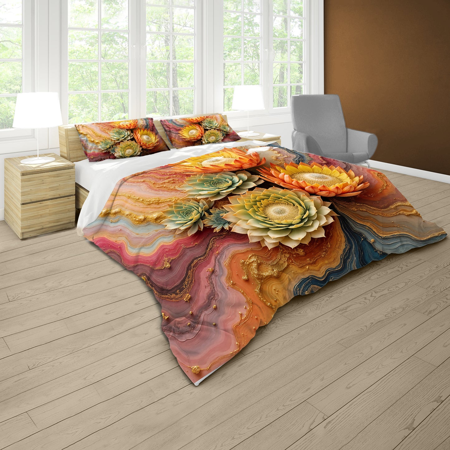 Succulent Orange Protea Vibe Duvet Cover Set