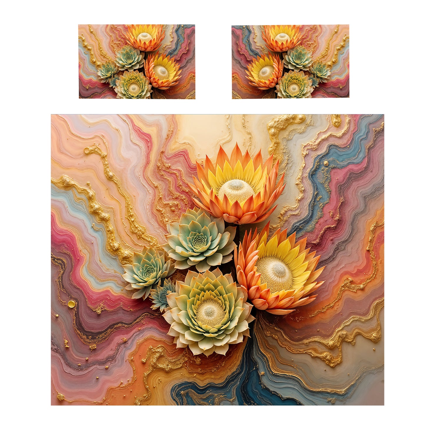 Succulent Orange Protea Vibe Duvet Cover Set