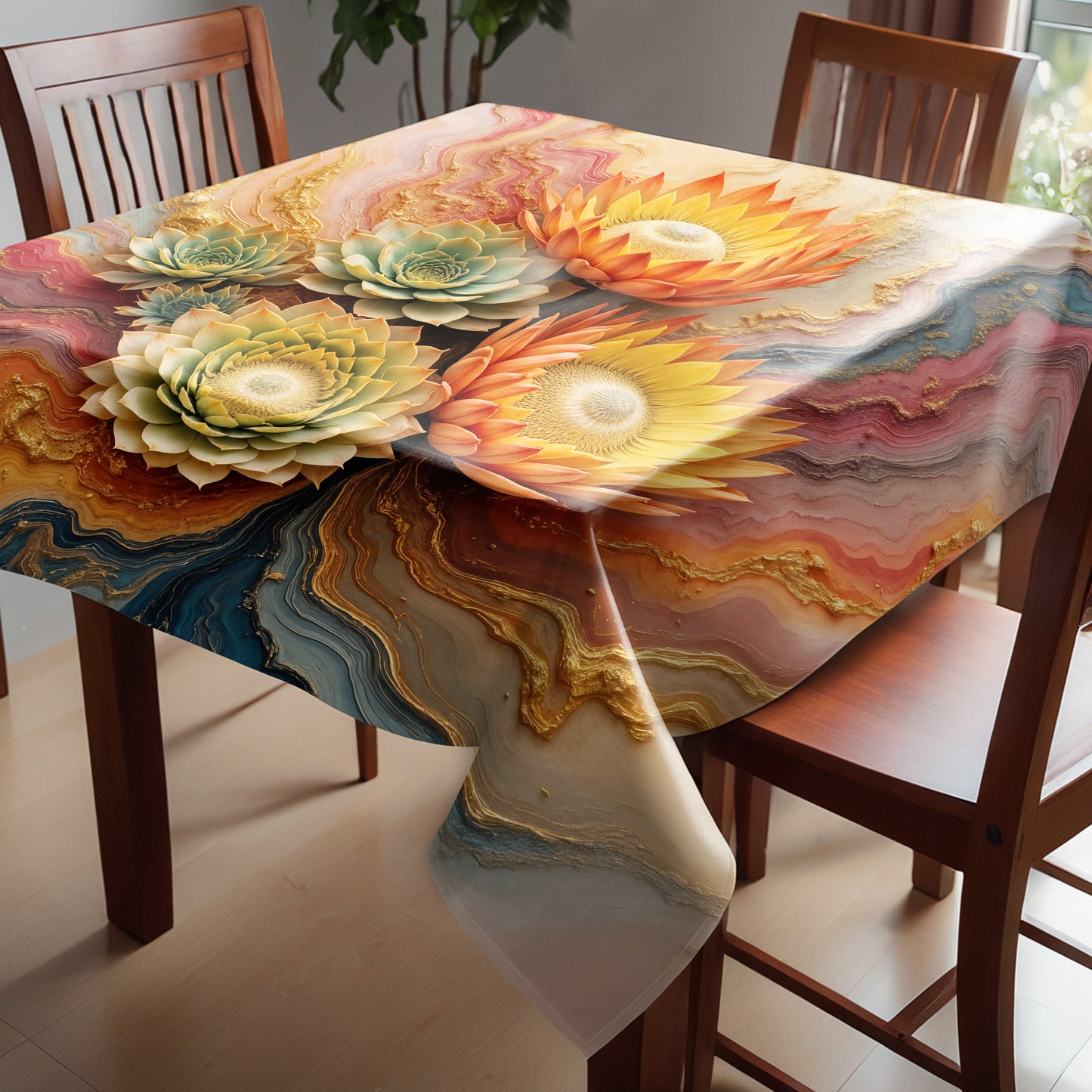 Succulent Orange Protea Vibe Square Tablecloth