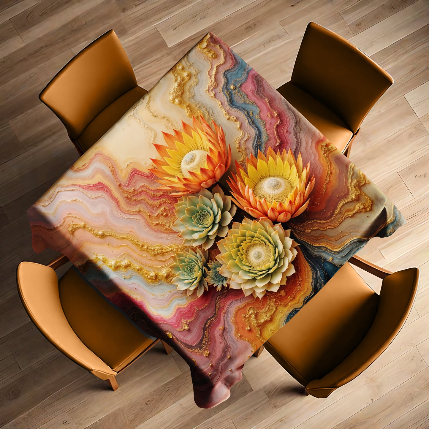 Succulent Orange Protea Vibe Square Tablecloth