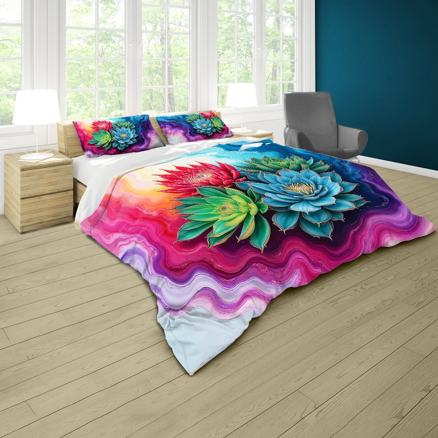 Succulent Protea Whirl Duvet Cover Set