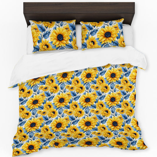 Sunflower Blue Leaves Duvet Cover Set