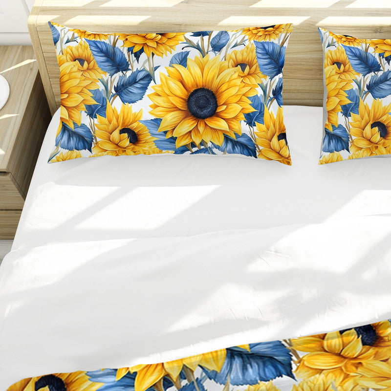 Sunflower Blue Leaves Duvet Cover Set