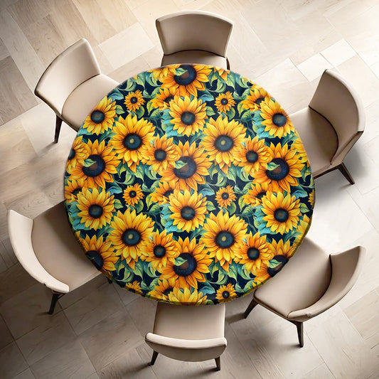 Sunflowers In Full Bloom Round Tablecloth