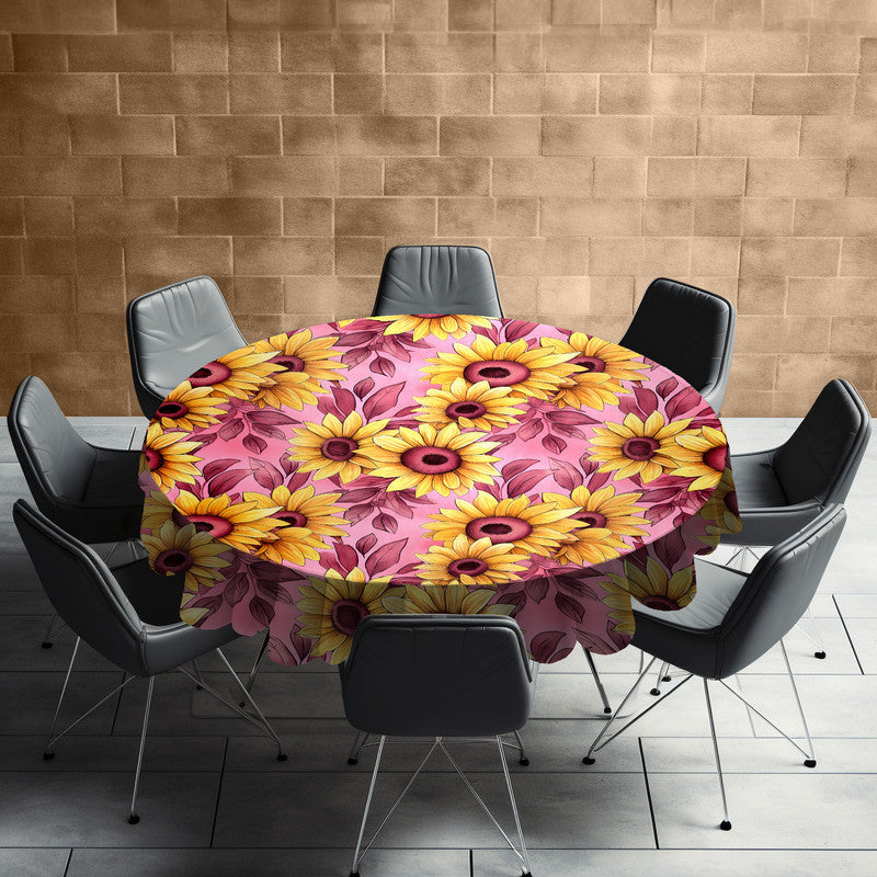 Sunflowers on Pink Background Round Tablecloth