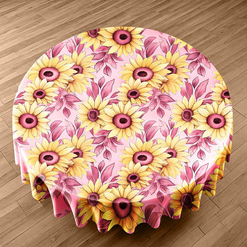 Sunflowers on Pink Background Round Tablecloth
