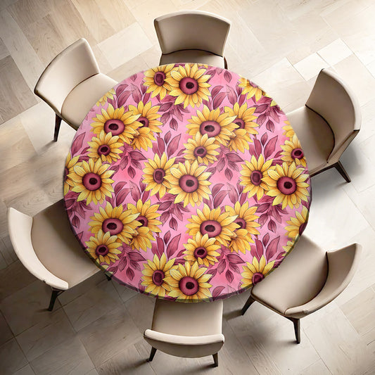 Sunflowers on Pink Background Round Tablecloth