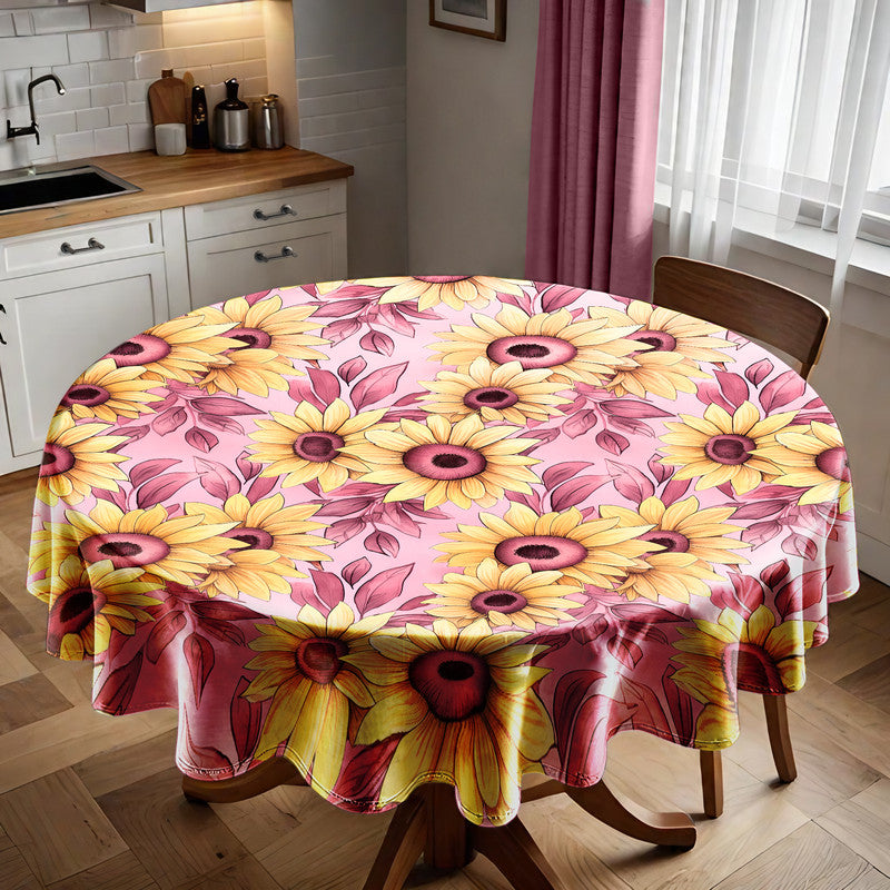 Sunflowers on Pink Background Round Tablecloth