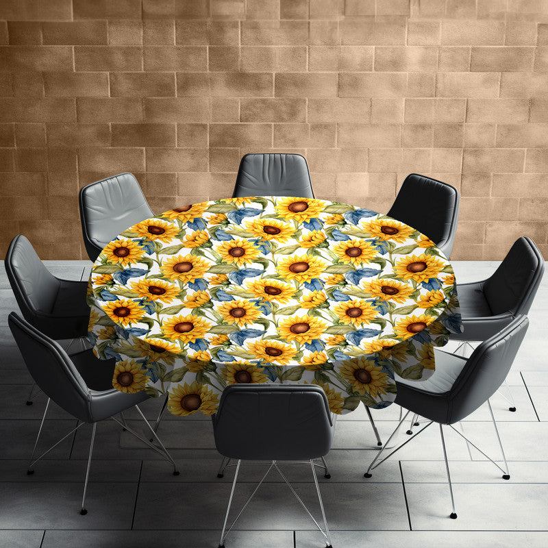 Sunflowers on White Background Round Tablecloth